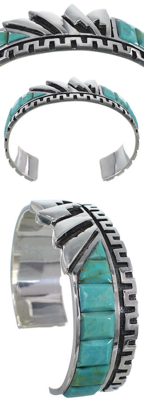 Turquoise Sterling Silver Inlay Southwest Cuff Bracelet BW66384