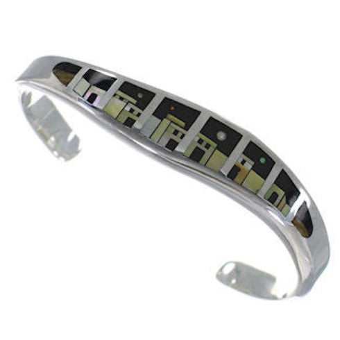 Native American Village Design Multicolor Silver Cuff Bracelet MX27978