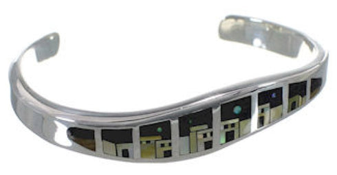 Native American Village Design Multicolor Silver Cuff Bracelet MX27983