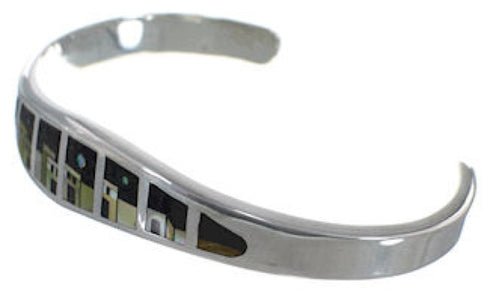 Native American Village Design Multicolor Silver Cuff Bracelet MX27978