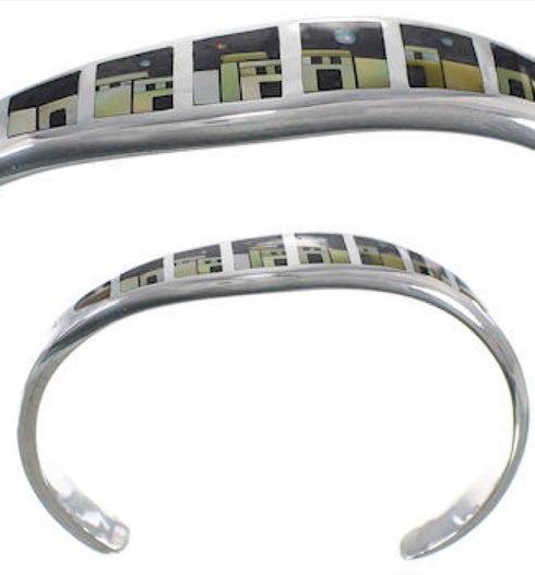 Native American Village Design Multicolor Silver Cuff Bracelet MX27983