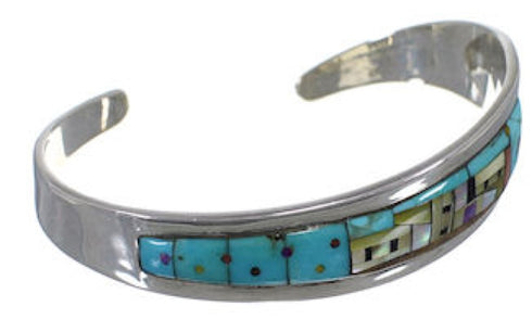 Silver Multicolor Native American Design Cuff Bracelet YS67330