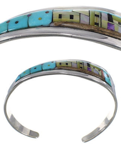 Silver Multicolor Native American Design Cuff Bracelet YS67330