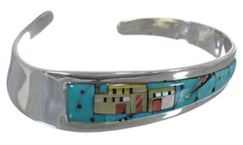 Silver Multicolor Native American Design Cuff Bracelet YS67331