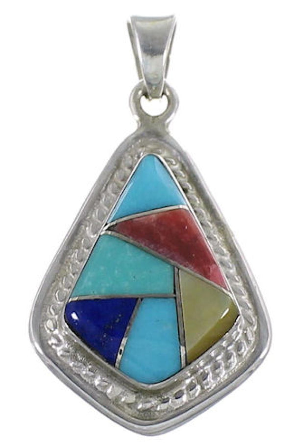 Silver And Multicolor Inlay Southwest Pendant IS58576