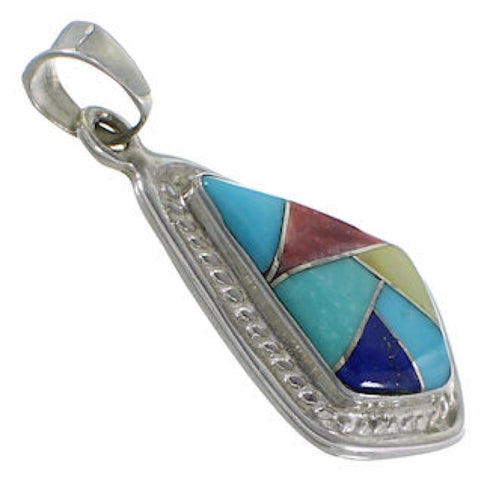 Silver And Multicolor Inlay Southwest Pendant IS58576