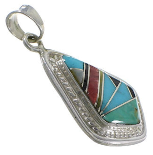 Southwestern Multicolor Inlay and Sterling Silver Pendant IS58579