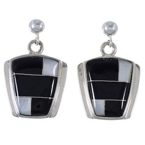 Mother Of Pearl Black Jade Sterling Silver Post Earrings RS42660