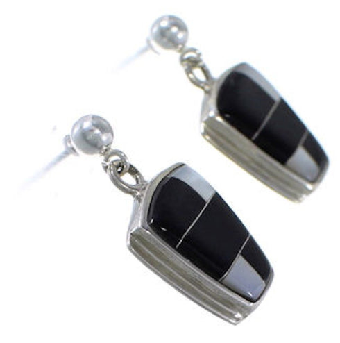 Mother Of Pearl Black Jade Sterling Silver Post Earrings RS42660