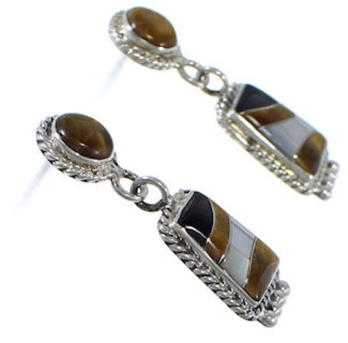 Sterling Silver Multicolor Inlay Southwest Earrings PS63235