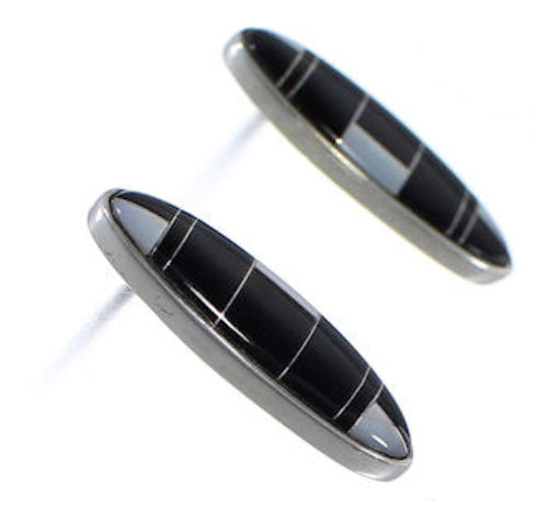 Black Jade Mother Of Pearl Inlay Silver Post Earrings Jewelry NS42326