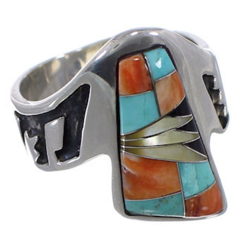 Multicolor Inlay Jewelry Sterling Silver Ring Size 6-1/4 AS37160