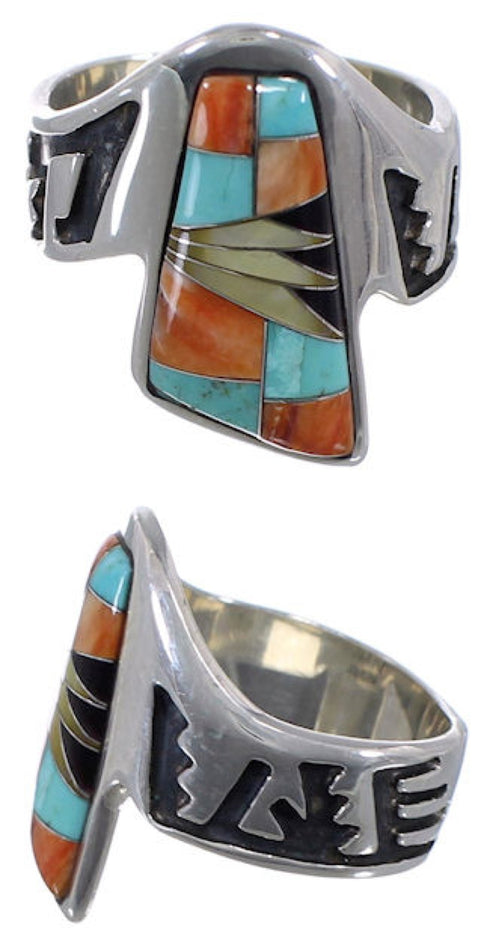 Turquoise Multicolor Inlay Sterling Silver Ring Size 6-1/4 NS43620