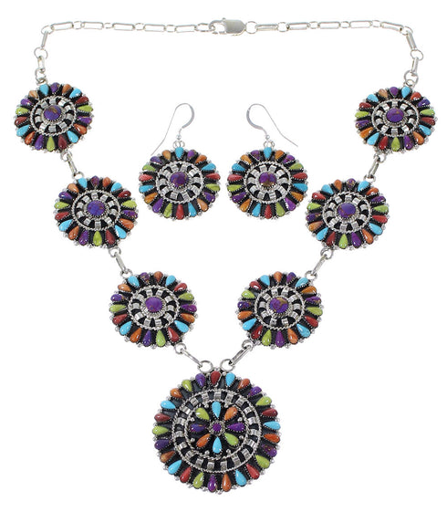 Sterling Silver Turquoise Multicolor Link Necklace Set Jewelry NS28736