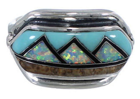 Southwest Turquoise Multicolor Inlay Ring Size 7-1/4 BW72391