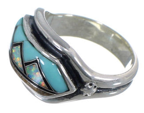 Genuine Sterling Silver And Multicolor Inlay Ring Size 6-1/2 BW72394