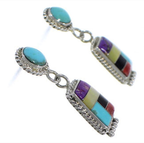 Multicolor Southwestern Sterling Silver Post Dangle Earrings PS63252