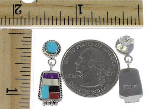 Multicolor Southwestern Sterling Silver Post Dangle Earrings PS63252
