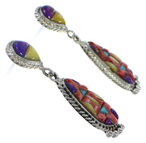 Multicolor Inlay Southwest Sterling Silver Earrings PS63096