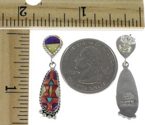 Multicolor Inlay Southwest Sterling Silver Earrings PS63096