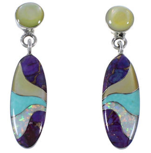 Post Dangle Multicolor Inlay Sterling Silver Jewelry Earrings BW63099