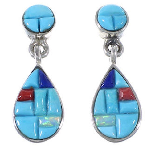 Sterling Silver Turquoise Multicolor Post Dangle Earrings AW71338