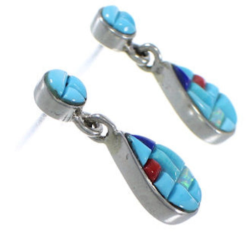 Sterling Silver Turquoise Multicolor Post Dangle Earrings AW71338
