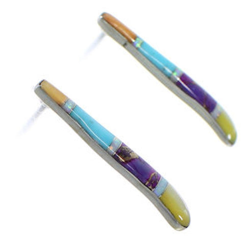 Southwest Post Earrings Multicolor Inlay Sterling Silver BW63199