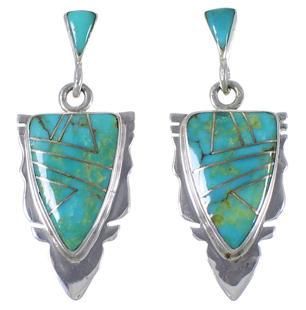 Southwest Turquoise Inlay And Silver Earrings EX44492