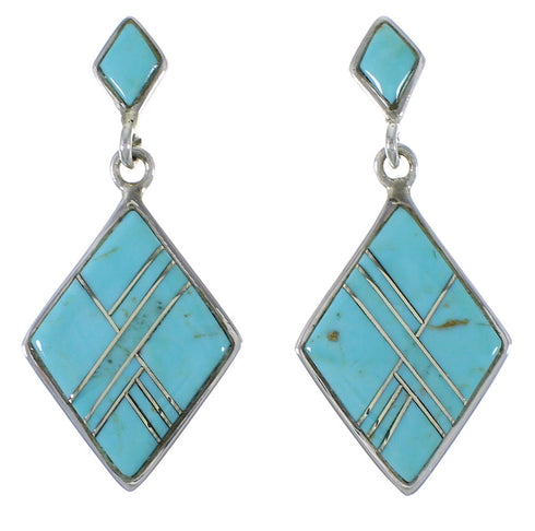 Genuine Sterling Silver And Turquoise Inlay Earrings EX44805