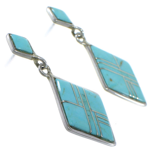 Genuine Sterling Silver And Turquoise Inlay Earrings EX44805