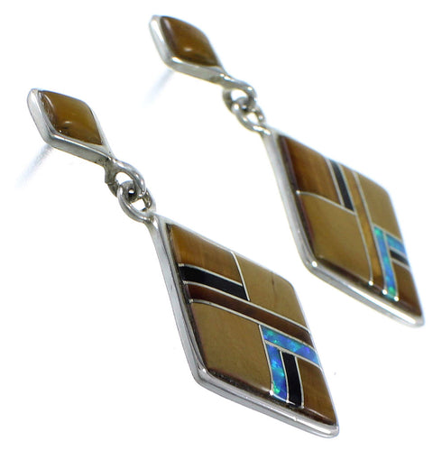 Tiger Eye And Multicolor Inlay Silver Earrings EX44809