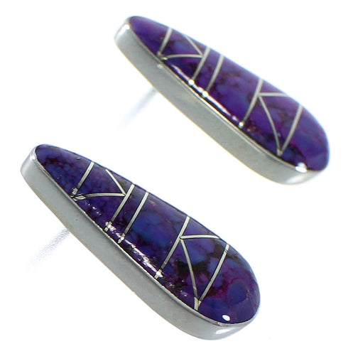 Southwest Magenta Turquoise Inlay And Sterling Silver Post Earrings WX77994