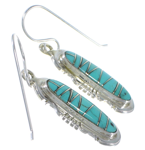 Southwest Jewelry Silver Turquoise Inlay Hook Dangle Earrings AX48824