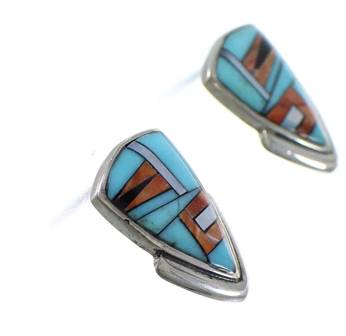 Turquoise Multicolor Inlay Sterling Silver Post Earrings AX49126
