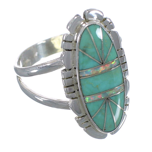 Southwest Sterling Silver Turquoise And Opal Inlay Ring Size 5-3/4 AX52620