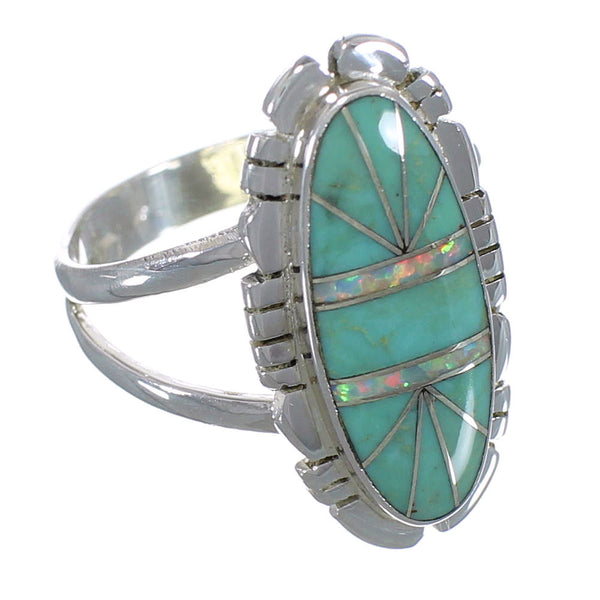 Southwest Sterling Silver Turquoise And Opal Inlay Ring Size 5-3/4 AX52620