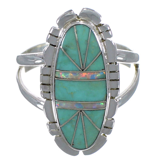 Southwest Sterling Silver Turquoise And Opal Inlay Ring Size 5-3/4 AX52620