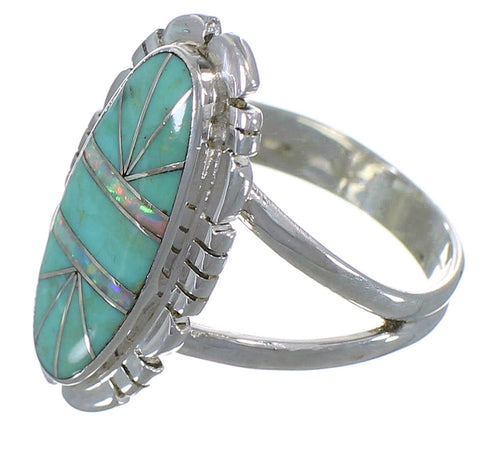 Southwest Sterling Silver Turquoise And Opal Inlay Ring Size 5-3/4 AX52620