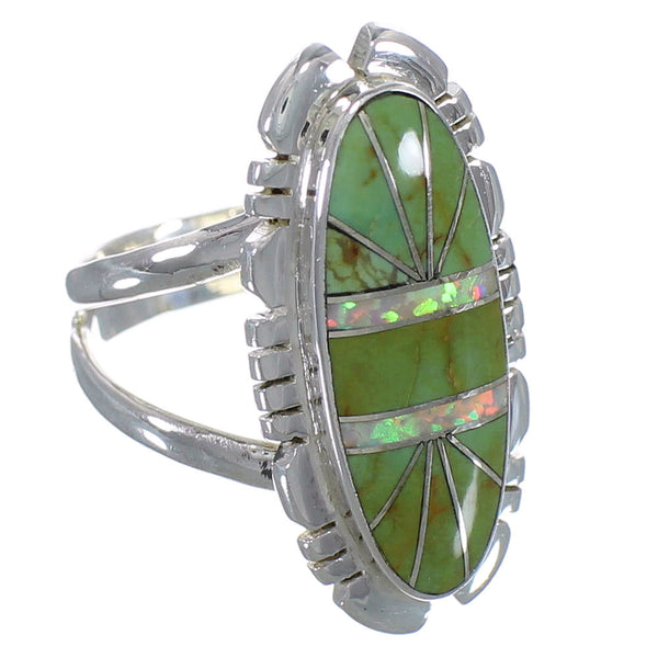 Southwest Silver Turquoise And Opal Inlay Ring Size 6-3/4 AX52623