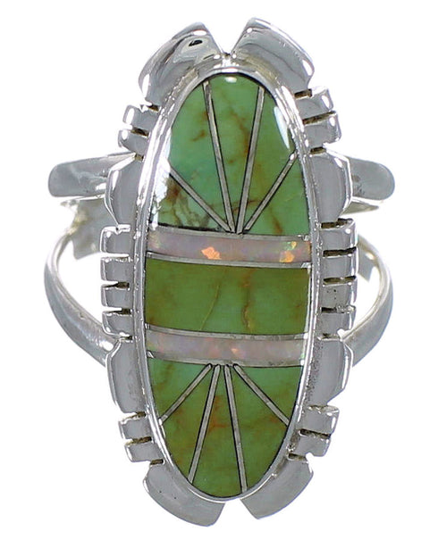 Southwest Silver Turquoise And Opal Inlay Ring Size 6-3/4 AX52623