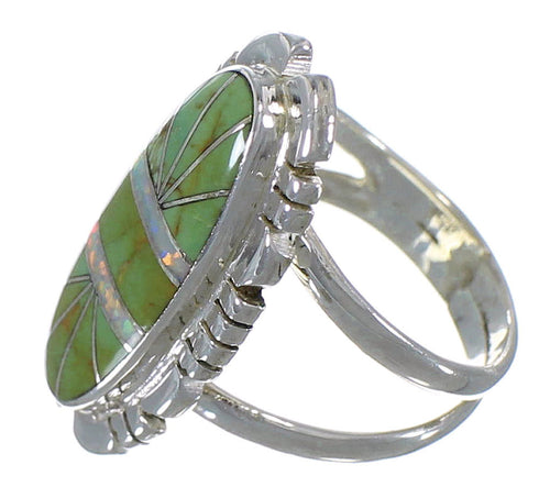 Southwest Silver Turquoise And Opal Inlay Ring Size 6-3/4 AX52623
