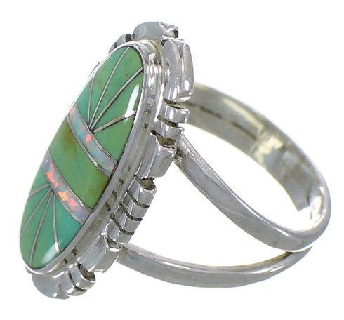 Turquoise And Opal Silver Ring Size 6-1/2 AX52627