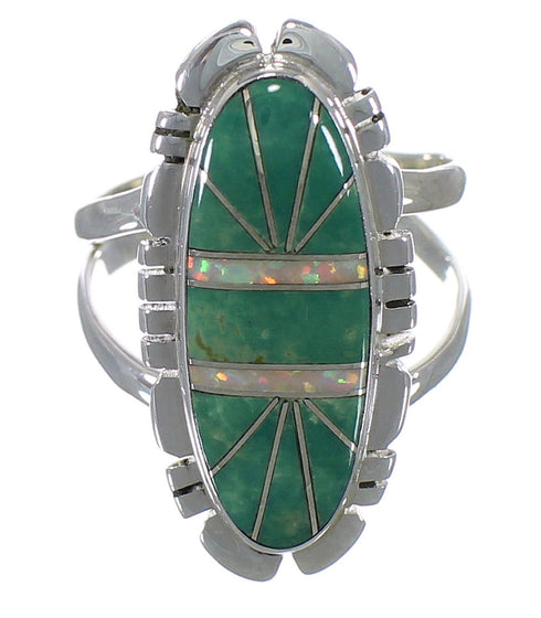 Turquoise And Opal Sterling Silver Ring Size 6-3/4 AX52630