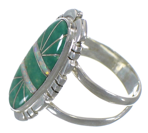 Turquoise And Opal Sterling Silver Ring Size 6-3/4 AX52630