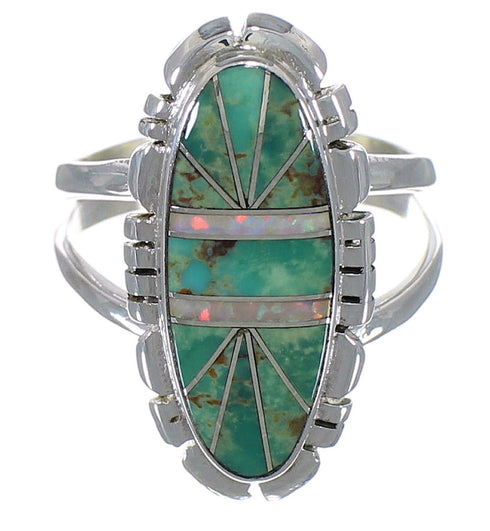 Southwest Turquoise And Opal Silver Ring Size 8-1/4 AX52631