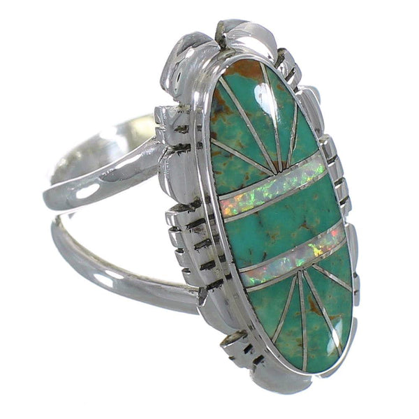 Turquoise And Opal Southwestern Silver Ring Size 6-1/4 AX52636