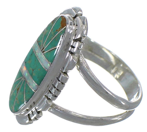 Turquoise And Opal Southwestern Silver Ring Size 6-1/4 AX52636