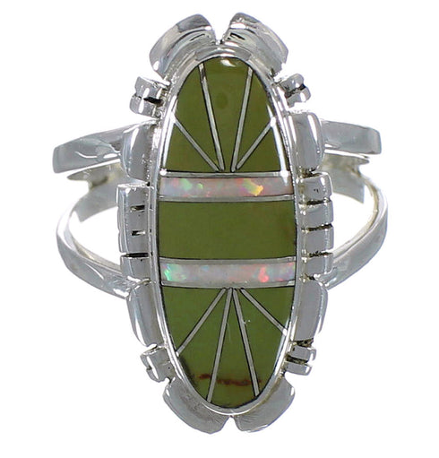 Opal And Turquoise Inlay Sterling Silver Ring Size 7-1/2 AX52641