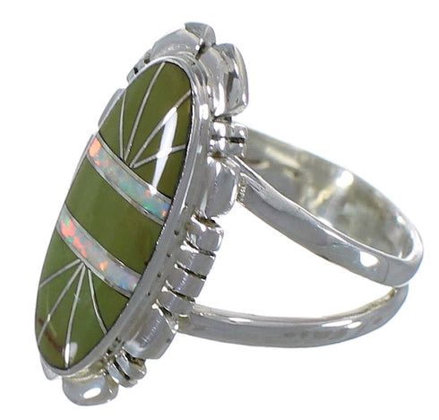 Opal And Turquoise Inlay Sterling Silver Ring Size 7-1/2 AX52641